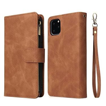 Imagem de Carteira de luxo retrô com zíper estilo multi-card slot flip capa de telefone de couro para iPhone 13 12 11 Pro Max para iPhone 6 6S 7 8 Plus X XS Max XR, marrom, para iPhone 12 Pro Max