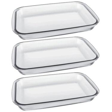 Imagem de Jogo 3 Assadeiras Retangulares 1,6l Travessas Refratárias Pequenas De Vidro Borossilicato Marinex