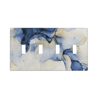 Imagem de Cobertura de placa de interruptor de luz de impressão de mármore decorativa Placa de parede de alternância quádrupla para cobertura de interruptor azul para cozinha em casa 8X4.5X0.2 pol