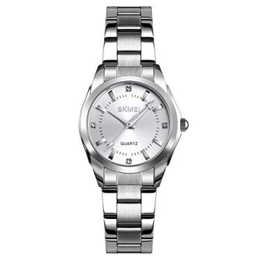 Imagem de Relógio de pulso feminino simples, moderno, minimalista, à prova d'água, aço inoxidável, slim analógico, relógios para mulheres, Tendência, Prata