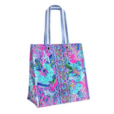 Imagem de Lilly Pulitzer Bolsa de compras de mercado, bolsa de compras reutilizável, bolsa de ombro para produtos ou viagens, Lil Earned Stripes, Large