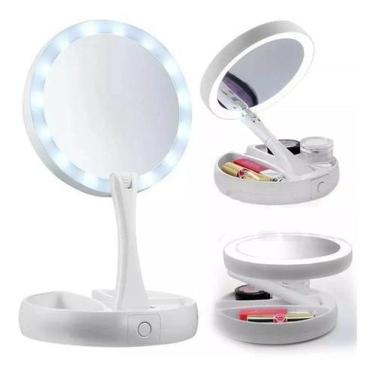 Imagem de Espelho Maquiagem Aumento 10X Dupla Face Luz Led Organizador