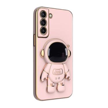 Imagem de Capa de telefone preta com suporte de papelão 3D para Samsung Galaxy Note20 Ultra Note10 A73 A72 A33 A52S A02S Capa traseira chapeamento de astronauta suporte à prova de choque câmera (rosa, Samsung Note20)