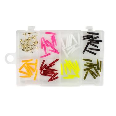 Imagem de Leland's Iscas Kit de miniímãs de truta com ímãs, equipamento de pesca e acessórios, iscas de pesca, 70 corpos de larva e 15 ganchos tamanho 14, vários