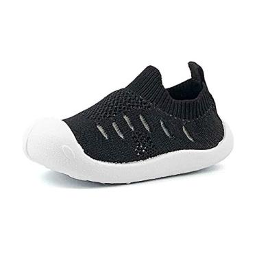 Imagem de OAISNIT Tênis para bebês meninos e meninas, antiderrapante, leve, macio, primeiro andador para caminhada e corrida, 3, preto, 17