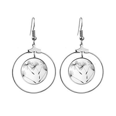 Imagem de Brincos de dente-de-leão branco cinza preto com argola pendente joia círculo gota