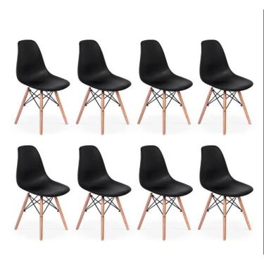Imagem de Kit 8 Cadeiras Eiffel Wood Charles Eames Dkr Base Madeira Preta