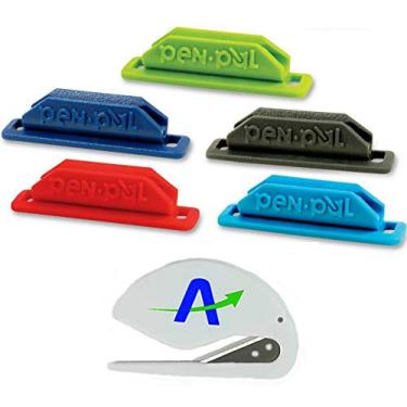 Imagem de Caneta/suporte de lápis Pen Pal, borracha, autoadesivo, 5 unidades/todas as mesmas cores além de bônus personalizado AdvanageOP abridor de letras (sortido)