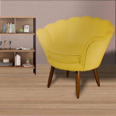 Imagem de Poltrona Decorativa Estofada Para Quarto Closet Pétala Veludo Mostarda - LM DECOR