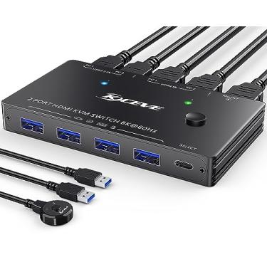 Imagem de 8K USB 3.0 KVM Switch HDMI 2 portas 8K@60Hz 4K@120Hz, Camgeet HDMI 2.1 KVM Switch para 2 computadores Compartilhe 1 monitor e 4 dispositivos USB 3.0, com controle remoto com fio e 2 cabos USB 3.0