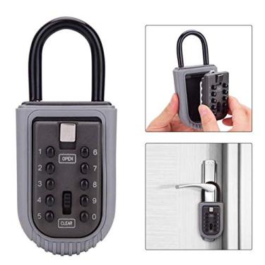 Imagem de Caixa de fechadura de chave, caixa de bloqueio de chave de corretor de 10 dígitos, combinação segura de botões de pressão – chaveiro portátil para uso externo – maçaneta ou suporte de cerca