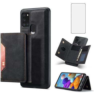 Imagem de Asuwish Capa de celular para Samsung Galaxy A21S capa carteira com protetor de tela de vidro temperado e suporte para cartão de crédito, acessórios de celular de couro A 21S feminino masculino preto