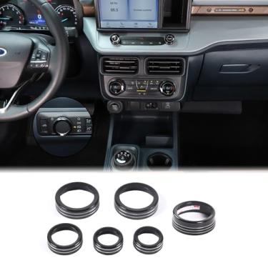 Imagem de Aunginsy Compatível com Ford Maverick 2022-2024 Alumínio Car Center Console Ar Condicionado Botão Botão Círculo Capa de Botão de Mudança de Engrenagem do Carro Anel Guarnição Capa de Proteção