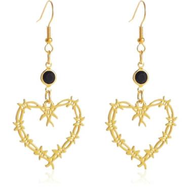 Imagem de coadipress Brincos pendentes de arame farpado gótico para mulheres e homens, estilo punk, grandes de arame farpado, brincos de coração de espinho de malha de metal, brincos pendentes de gota, joias de