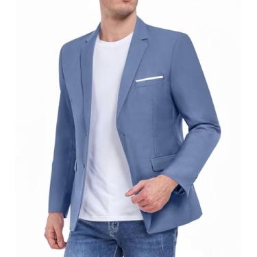 Imagem de Terno masculino blazer casual casacos leves para festa padrinhos casaco esportivo dois botões terno smoking, Jaqueta jeans azul, 5G