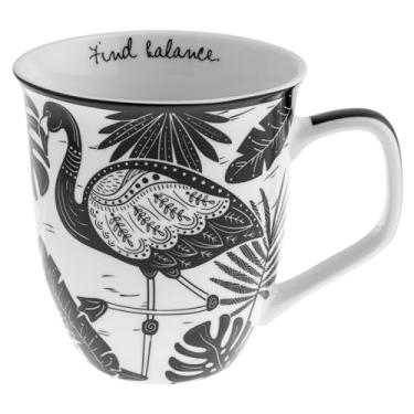 Imagem de Karma Presentes 400 ml Caneca Boho Preto e Branco Flamingo - Caneca fofa de café e chá - Canecas de café de cerâmica para mulheres e homens