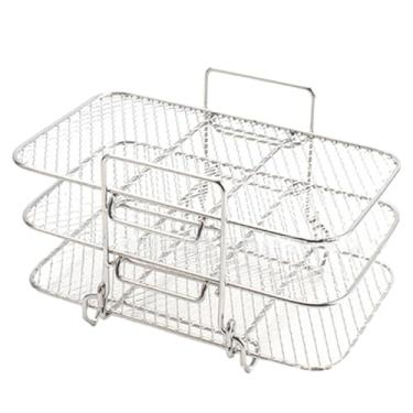 Imagem de Generic Rack de fritadeira de ar de 3 camadas Rack de fritadeira de ar de aço inoxidável Rack de fritadeira de três cestos para panela