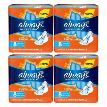 Imagem de Kit 4 und Absorvente Always Super Proteção Seca c/ Abas 8 und