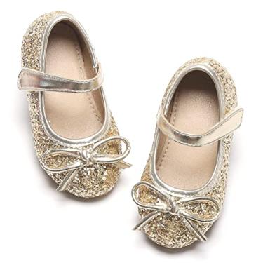 Imagem de Otter MOMO Sapatilhas de bailarina Mary Jane para crianças/meninas, sem cadarço, para festas escolares, D701-ouro, 18