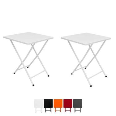 Imagem de Conjunto 2 Mesa Dobrável Bar Restaurante Aço Ferro - Açomix, Branco