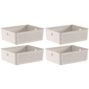 Imagem de Kit 4 Caixas Organizadoras Ou Multiuso 12L Bege Flow 34x27x13cm Lavanderia Closet Banheiro