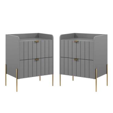 Imagem de kit 2 mesa de cabeceira com gaveta para cama quarto moriah 45cm pés e 