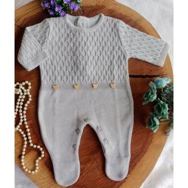 Imagem de Macacão Tricô Bebe botão ursinho - locomotiva, Cinza, rn