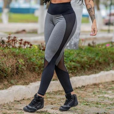 Imagem de Calça Legging Fitness com Cintura Alta Com Recortes em Tela de Poliami