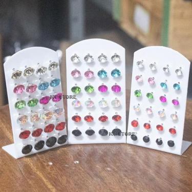 Imagem de Kit 3 Cartelas Brinco Trio Ponto De Luz 6mm 8mm10mm Strass coloridos -