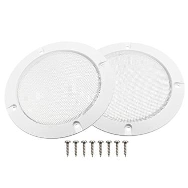 Imagem de X AUTOHAUX 2 peças 10.2 cm capa de alto-falante de metal para carro malha subwoofer grade protetor de buzina com 8 parafusos branco