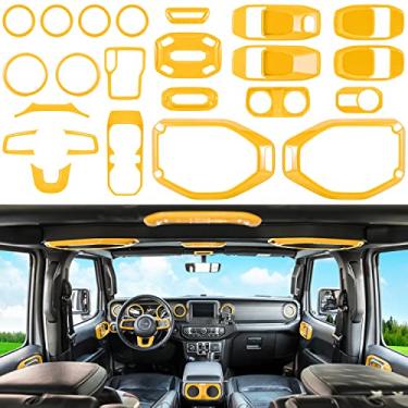 Imagem de Conjunto completo de 23 peças de kit de acabamento de decoração de interiores para Jeep Wrangler JL JLU Gladiator JT 2018-2022 maçaneta da porta do volante suporte de copo de ventilação de ar