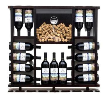 Imagem de Adega De Madeira Maciça 15 Garrafas Taças - Nogueira - Delenha Decor