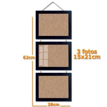Imagem de Porta Retrato Triplo Vintage para fotos Quadro Painel Multifotos com M