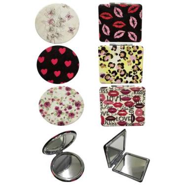 Imagem de Mini Espelho Dobrável Duplo Makeup de Bolso Acolchoado Metal Resistent