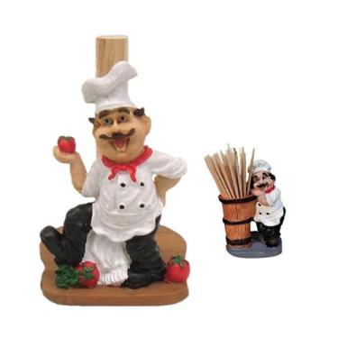 Imagem de Porta Papel Toalha e Paliteiro de Mesa Cozinheiro Debruçado - Decore C