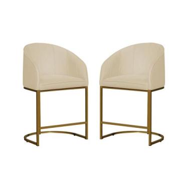 Imagem de Kit 02 Poltronas Banqueta Mia Tecido Suede Base Metal Dourada - Estopa