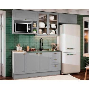 Imagem de Kit De Cozinha Modulada 7 Peças Americana (3 Aéreos. 2 Balcões, 1 Nicho, 1 Complemento) Cinza - Henn