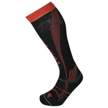 Imagem de Lorpen Meia ecológica masculina T3, ótima para esportes de inverno, ecológica e sustentável, alta e acolchoada, preta/laranja, tamanho extra grande