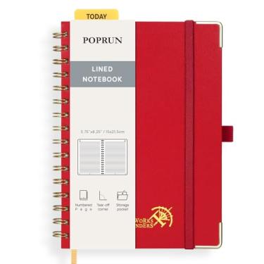Imagem de POPRUN Caderno de diário espiral forrado, [A5-14,75" x 21,5 cm] - Papel grosso de 120 g/m², 141 páginas numeradas, caderno pautado universitário para homens e mulheres com bolso, abas de índice, 8