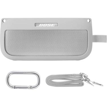 Imagem de co2CREA Capa de silicone macio de substituição para alto-falante portátil Bose SoundLink Flex Bluetooth (capa de silicone, capa branca fumê