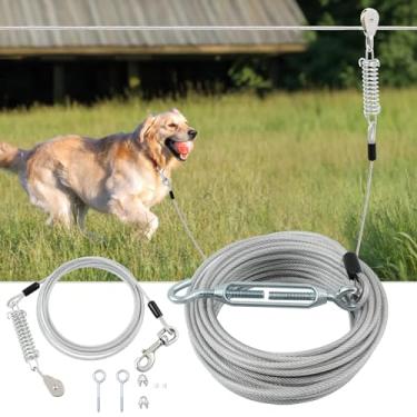 Imagem de LUFFWELL Corredor para quintal, guia longa de 200 pés com cabo de amarração de polia de 4,5 m para cães resistentes de até 113 kg, sistema de carrinho para cães grandes no quintal, parque e exterior,