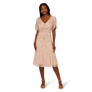 Imagem de Adrianna Papell Vestido feminino midi Godet de malha com contas, Concha, 50