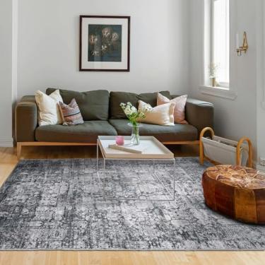 Imagem de Domitapis Tapete Boêmio 6×9, Tapete de Área com Pelo Baixo Ultramacio, Lavável, Antiderrapante, Resistente a Manchas, Pedra Escura