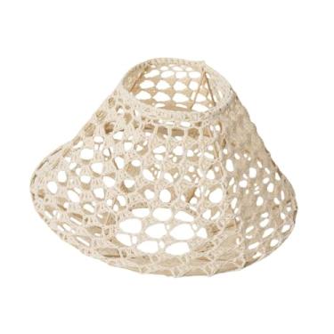 Imagem de IEUDNS Corda tecido abajur abajur artesanal candeeiro de mesa abajur capa para luzes de teto pingente luminárias restaurante, Bege