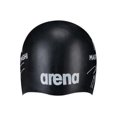 Imagem de Arena Signature Collection Nicolò Martinenghi Autograph Touca de natação unissex de silicone moldado para treinamento e corrida, tamanho único, preta