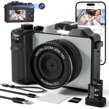 Imagem de Câmera Digital 4K para fotografia, LucZeng Câmera Vlogging de 48 MP para YouTube com cartão TF de 64 GB, tela LCD de 3", antirvibração, zoom digital de 18x, câmeras digitais compactas para viagens