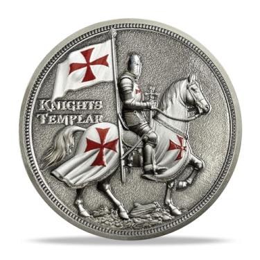 Imagem de Moeda do Desafio do Cavaleiro Templário | Medalhão de Valor Cavalheiresco e Cruz Sagrada | Símbolo Histórico dos Cavaleiros Templários | Presentes comemorativos para colecionadores, historiadores e