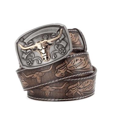 Imagem de Cinto Country Masculino Feminino Couro Legítimo FivelaTexas Boi - Pamp
