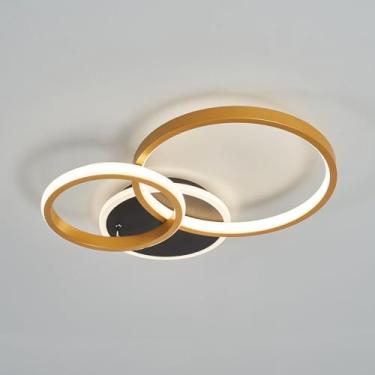 Imagem de Escurecimento remoto Preto/Ouro Minimalista Moderno led luzes de teto para sala de estar quarto Decoração de casa AC110-240V lâmpada de teto LED Luminária (Dourado, 3 anéis L42*W35CM)