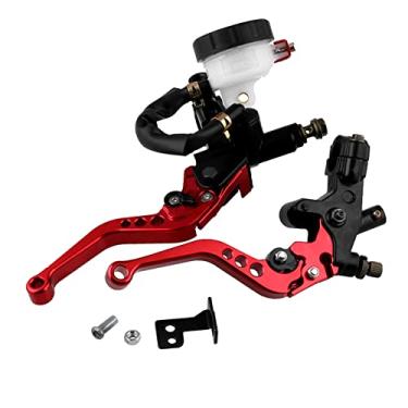 Imagem de Motocicleta Alavancas, Universal Modificado Cnc Freio Superior Bomba Ajustável Horn Clutch Assembly Motocicleta Embreagem Lever Freio Embreagem Alavancas Com 22mm Bomba (Vermelho)